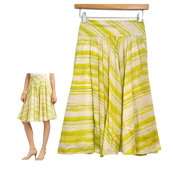 Talbots Flowy A Line Skirt Flared 100% Cotton Green Yellow Watercolor Size 8 - Picture 1 of 10